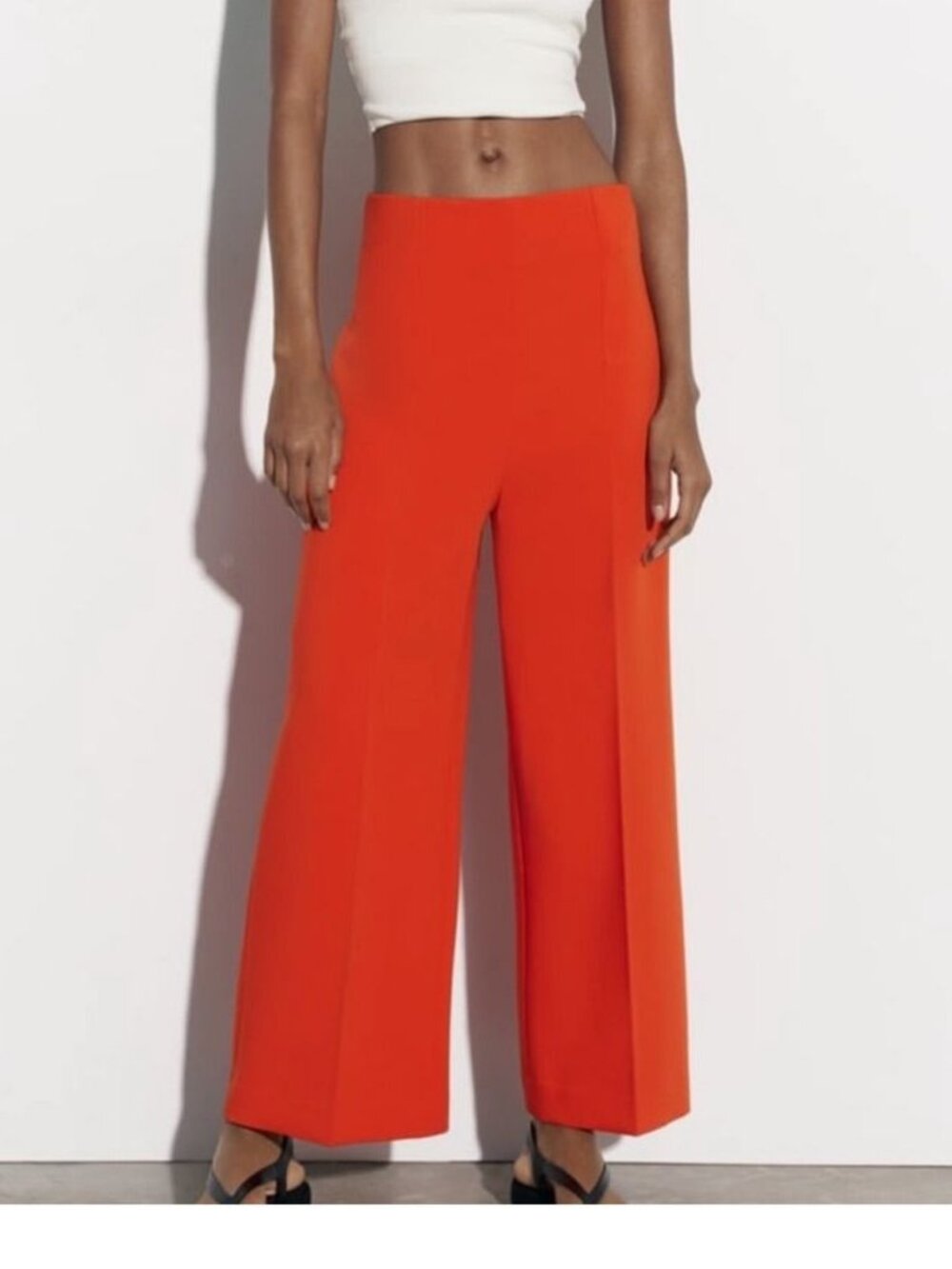Zara Bright Orange Tailored Flare Pants High Rise Slim Bootcut Size Small NWT